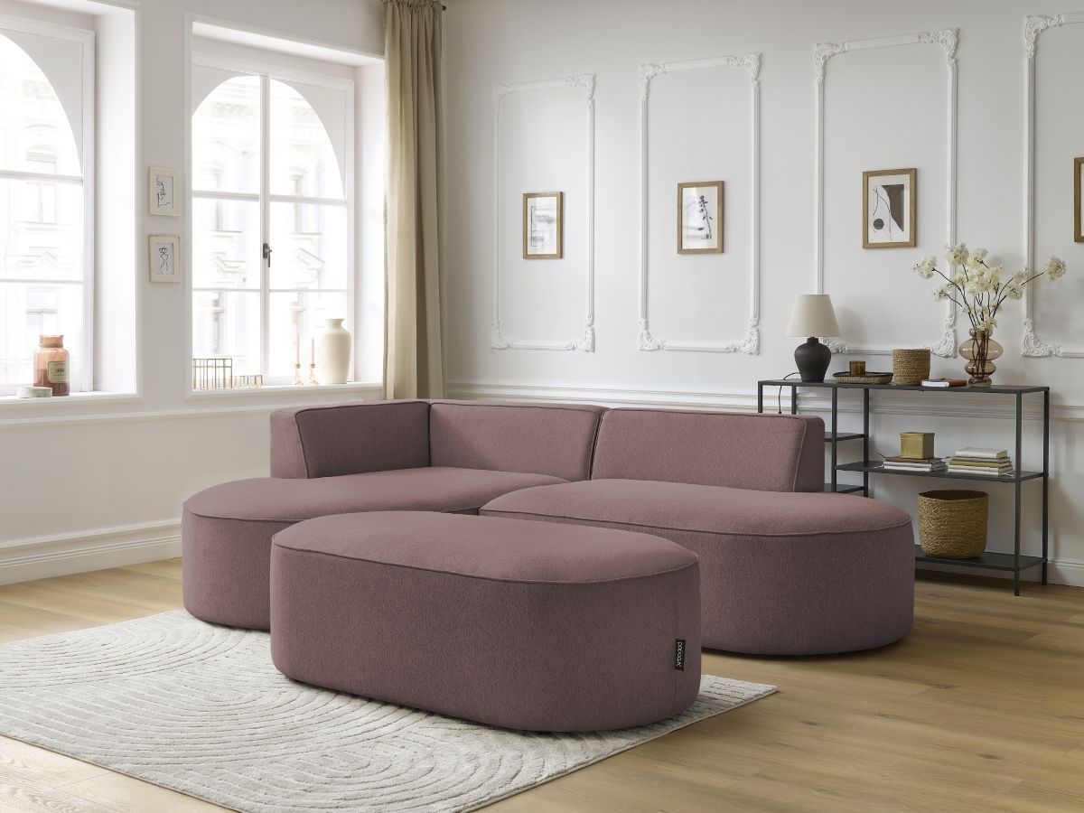 Bobochic Rousseau Ecksofa mit Pouf Melange-Stoff Rosa Ecke links