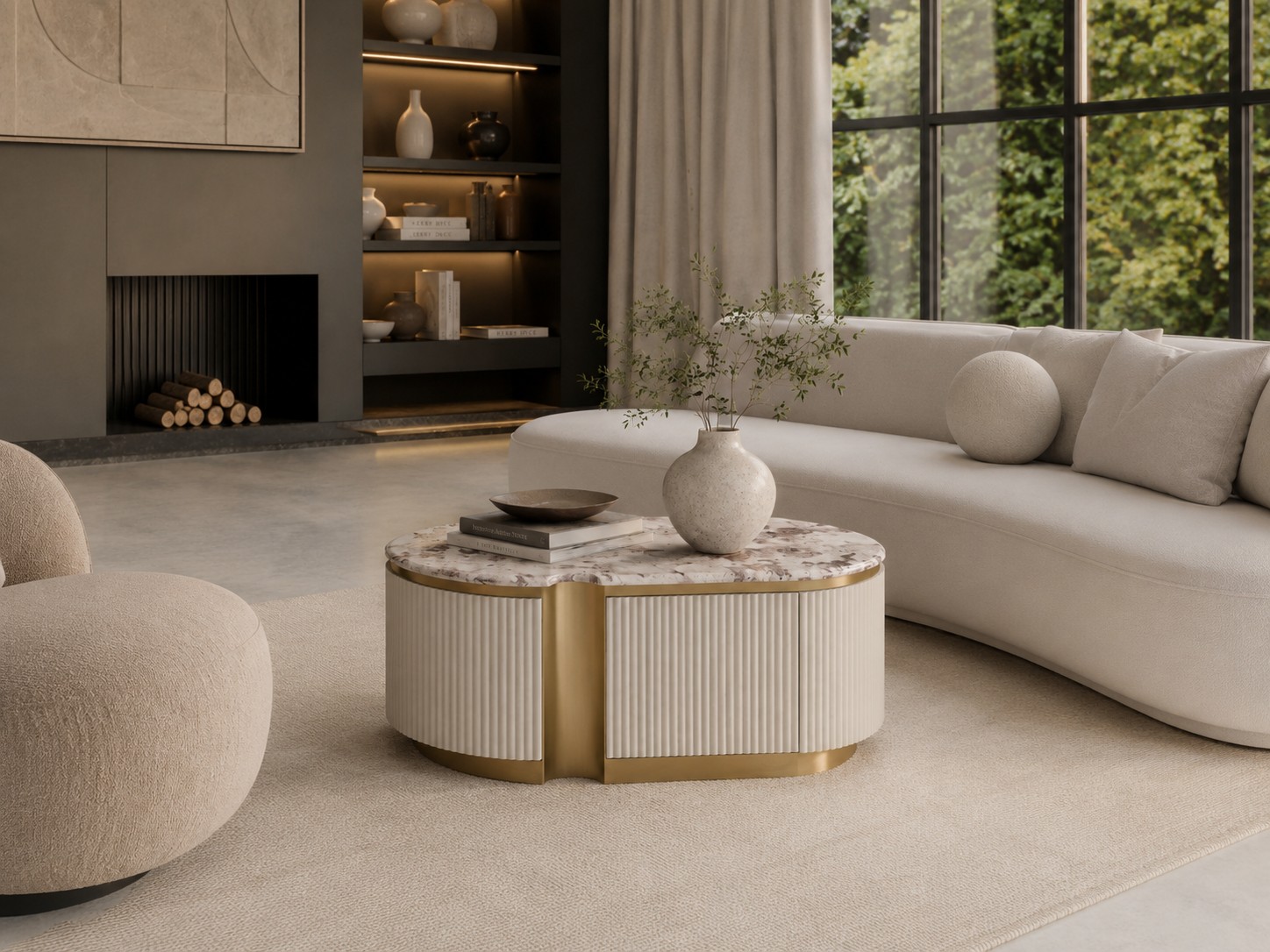 Livin Hill Couchtisch Stilig 122 × 60 × 45 cm Ecru-Weiß, Platte Taupe/Kühles Dunkelbraun