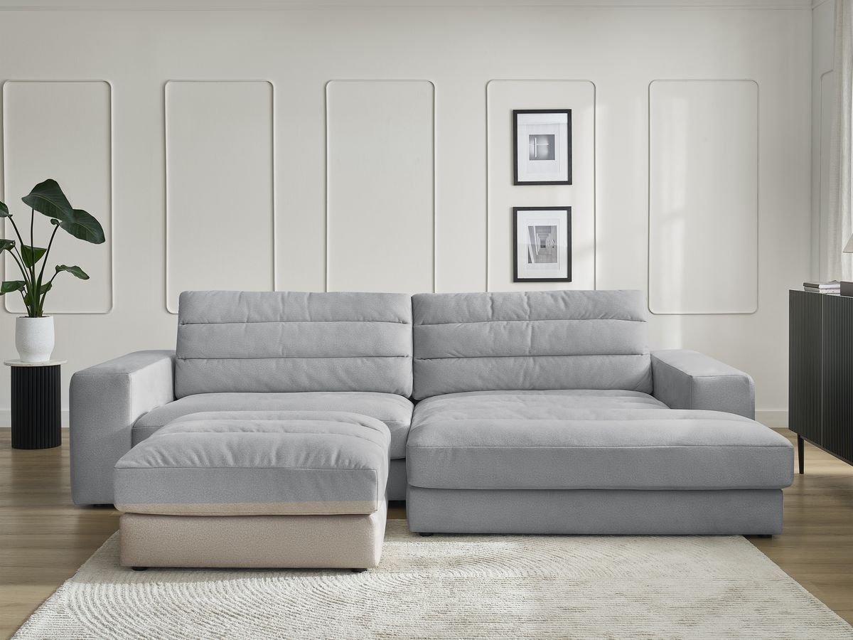 Bobochic Sierra Ecksofa mit Pouf Samt Hellgrau Ecke rechts