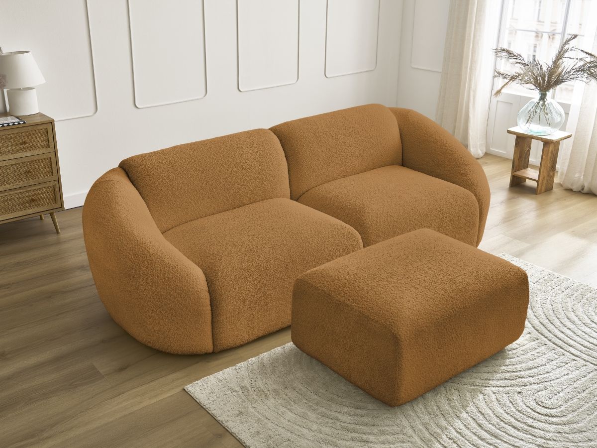 Bobochic Tina Sofa 4-Sitzer mit Pouf Bouclé-Stoff Gelb