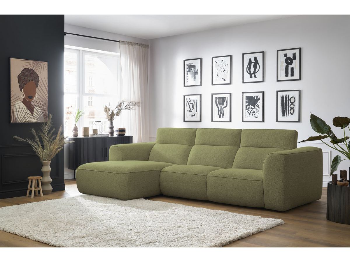 Bobochic William Ecksofa Melange-Stoff Grün Ecke links