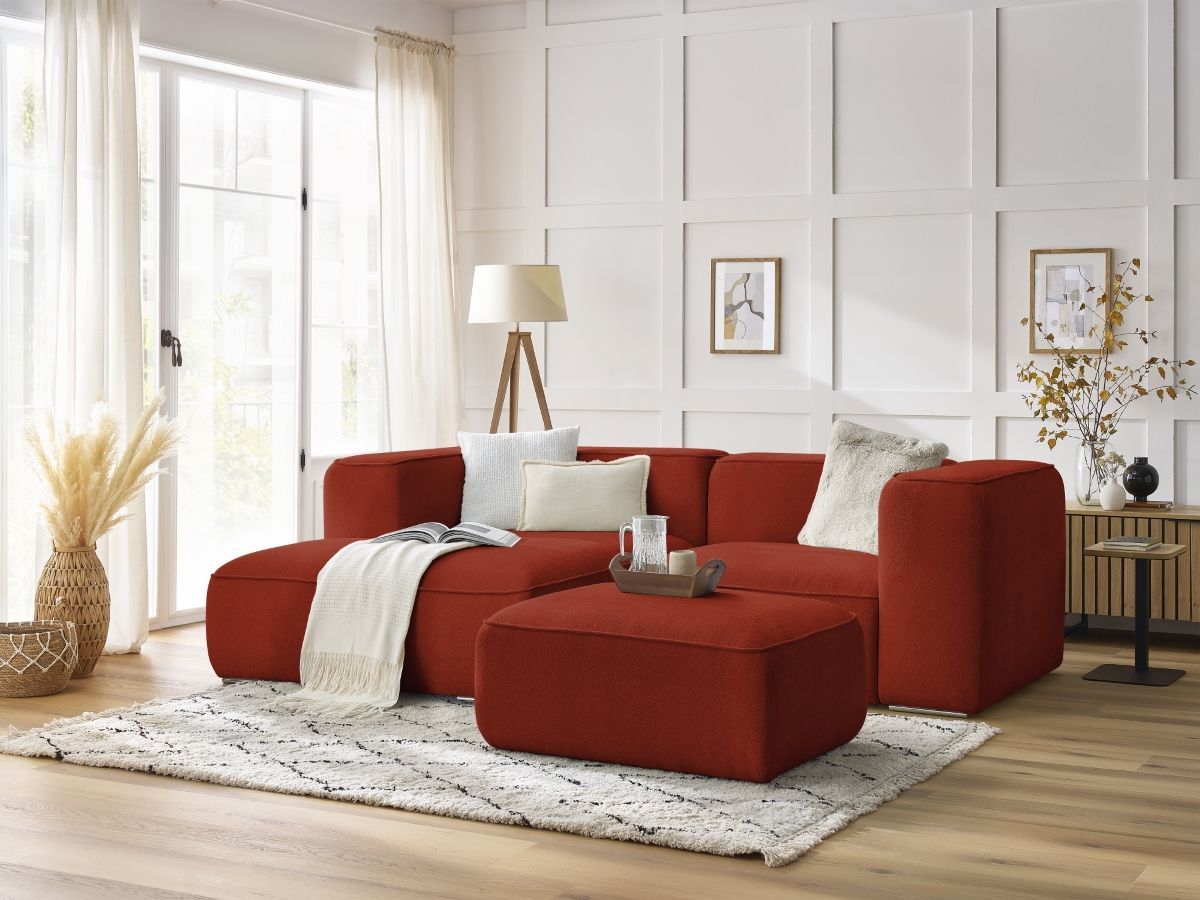Bobochic Zephyr Ecksofa mit Pouf 260 × 165 cm Strukturstoff Orange Ecke links