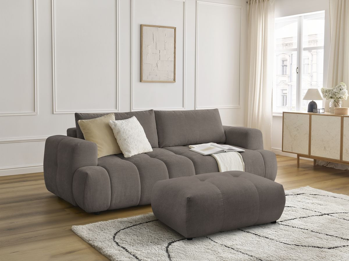 Bobochic Fuji Schlafsofa 3-Sitzer mit Bettkasten und Pouf Stoff Taupe