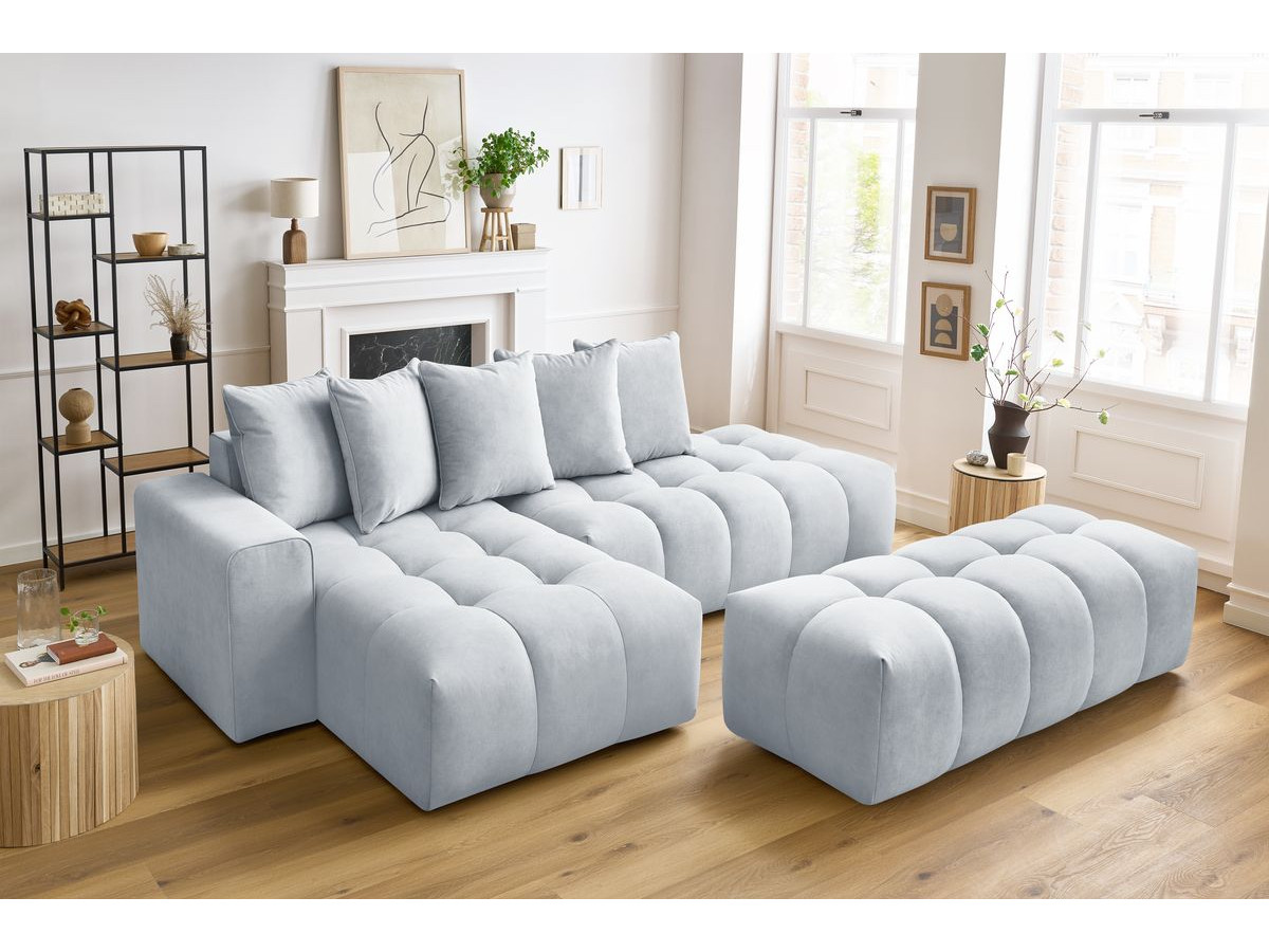 Bobochic Mont-blanc Ecksofa mit Pouf Samt Hellgrau Ecke links
