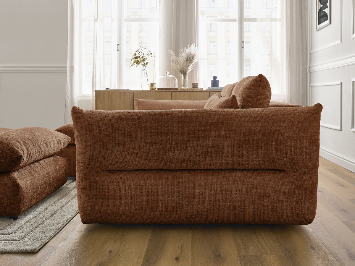 Bobochic Neil Ecksofa mit Pouf Strukturstoff Orange Ecke links