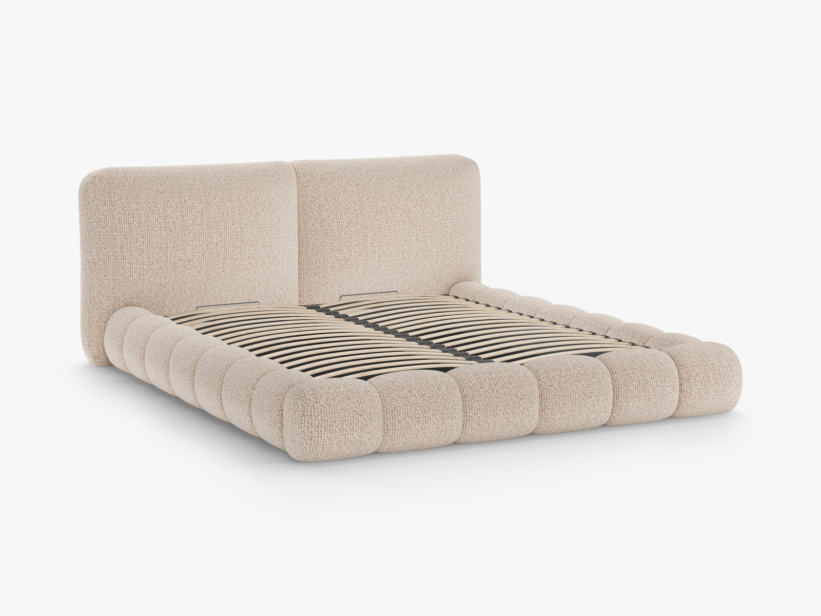 Micadoni Stauraumbett mit Kopfteil Solange Chenille Silencio Sand 140x200