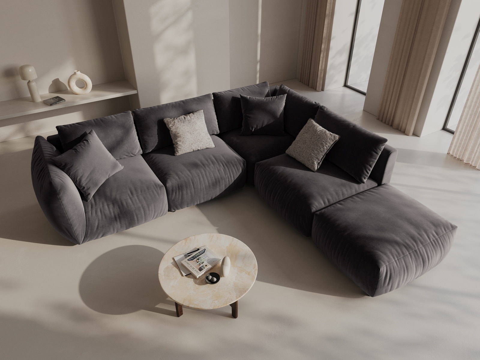 Micadoni Modulares Ecksofa Chris 4-Sitzer Rechts Samt Dunkelgrau