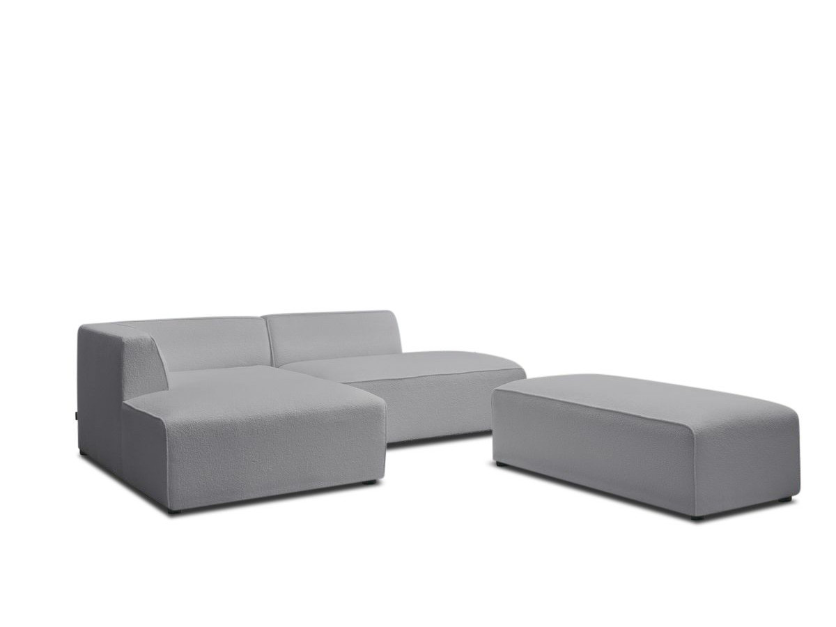 Bobochic Megeve Ecksofa mit Schlaffunktion und Pouf Bouclé-Stoff Hellgrau Ecke links