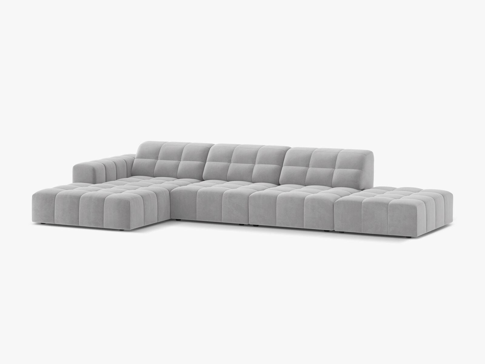 Micadoni Ecksofa Jennifer 5-Sitzer Links Samt Bluvel Silber