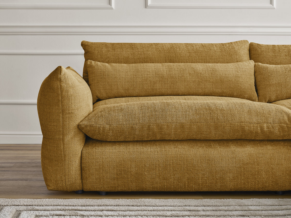 Bobochic Neil Ecksofa mit Pouf Strukturstoff Gelb Ecke rechts