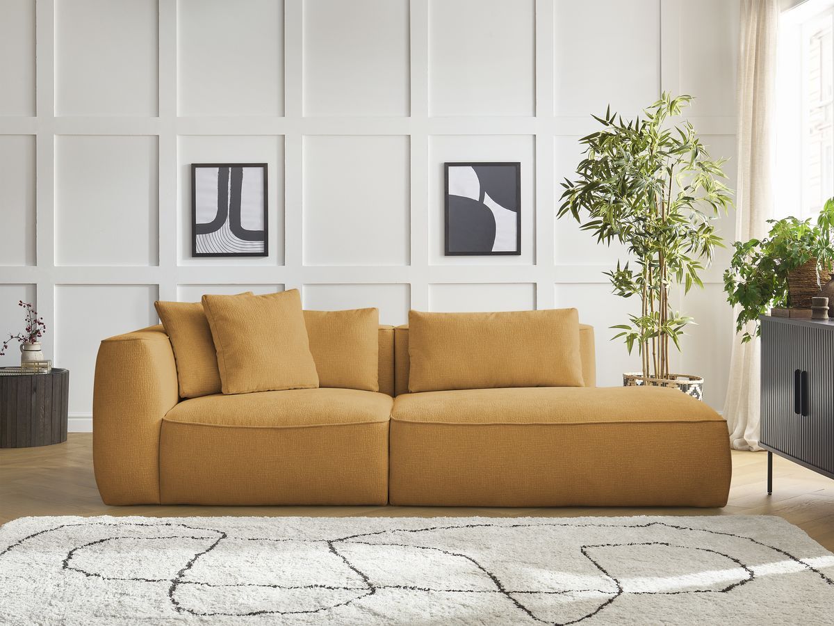 Bobochic Leopold Sofa 3-Sitzer Strukturstoff Gelb Armlehne links