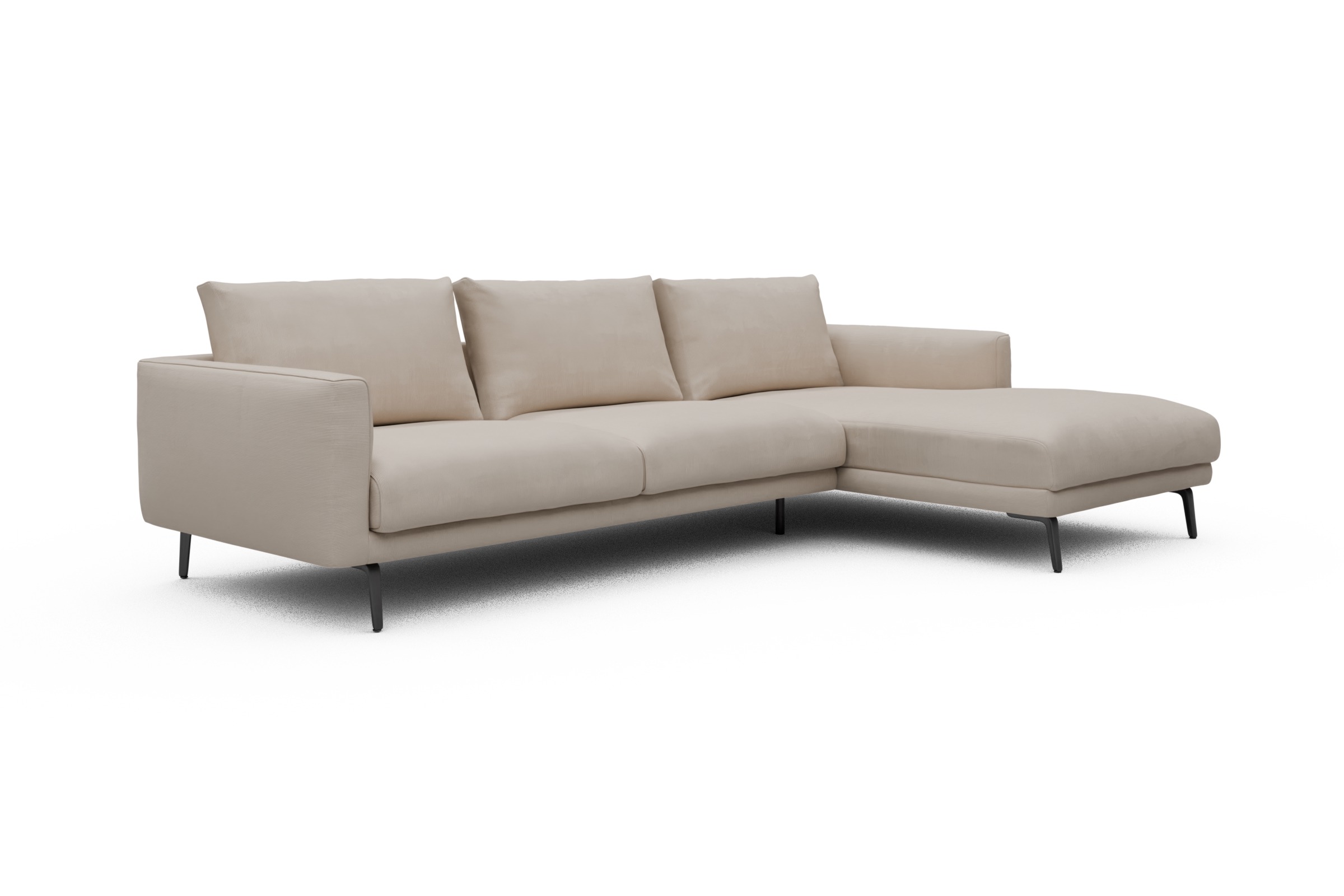 Ecksofa Karl Chaiselongue rechts mit 2,5-Sitzer Cordufine-Off-White