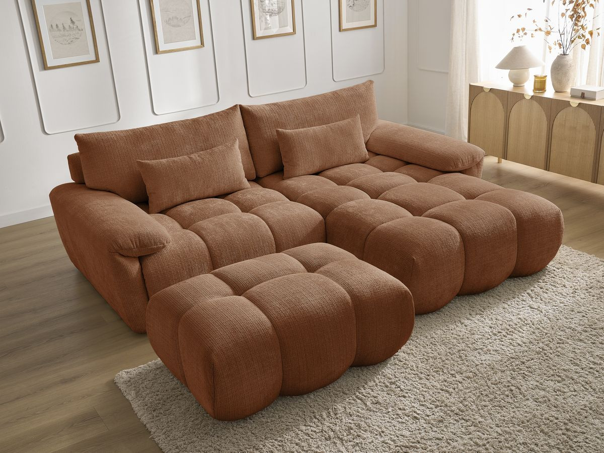 Bobochic Ivane Ecksofa mit Pouf Strukturstoff Orange Ecke rechts