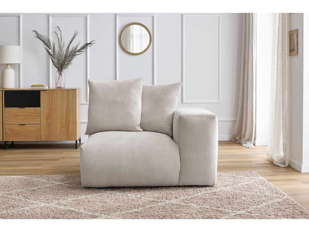 Bobochic Voltaire Sofamodul 1-Sitzer 130 × 100 cm Cordsamt Beige Ecke rechts