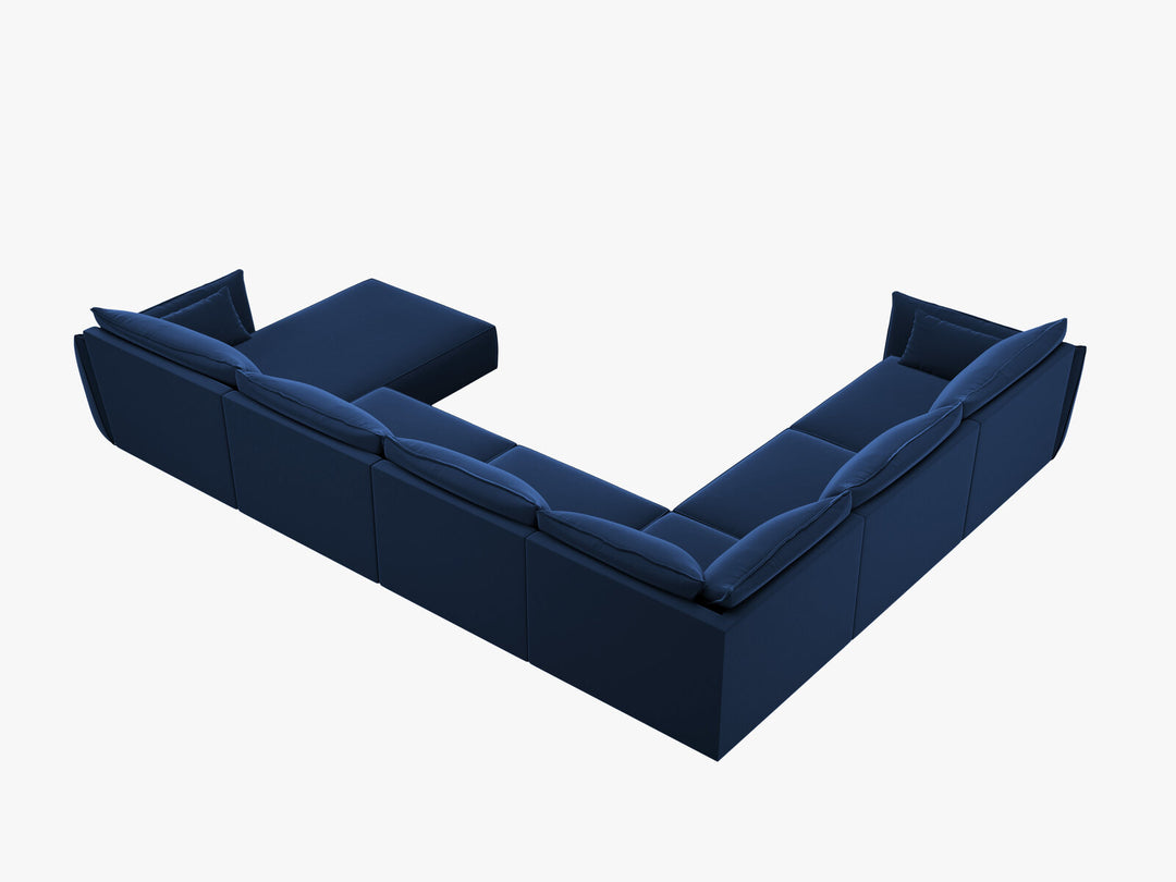 Micadoni Panorama-Ecksofa Kaelle 8-Sitzer Links Samt Bluvel Königsblau