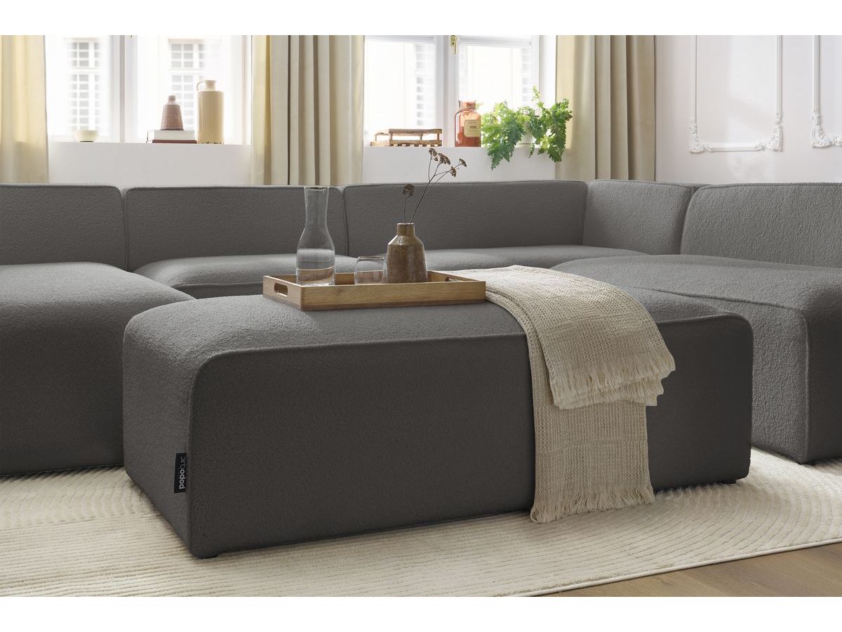 Bobochic Megeve Wohnlandschaft mit Pouf Bouclé-Stoff Dunkelgrau Ecke links