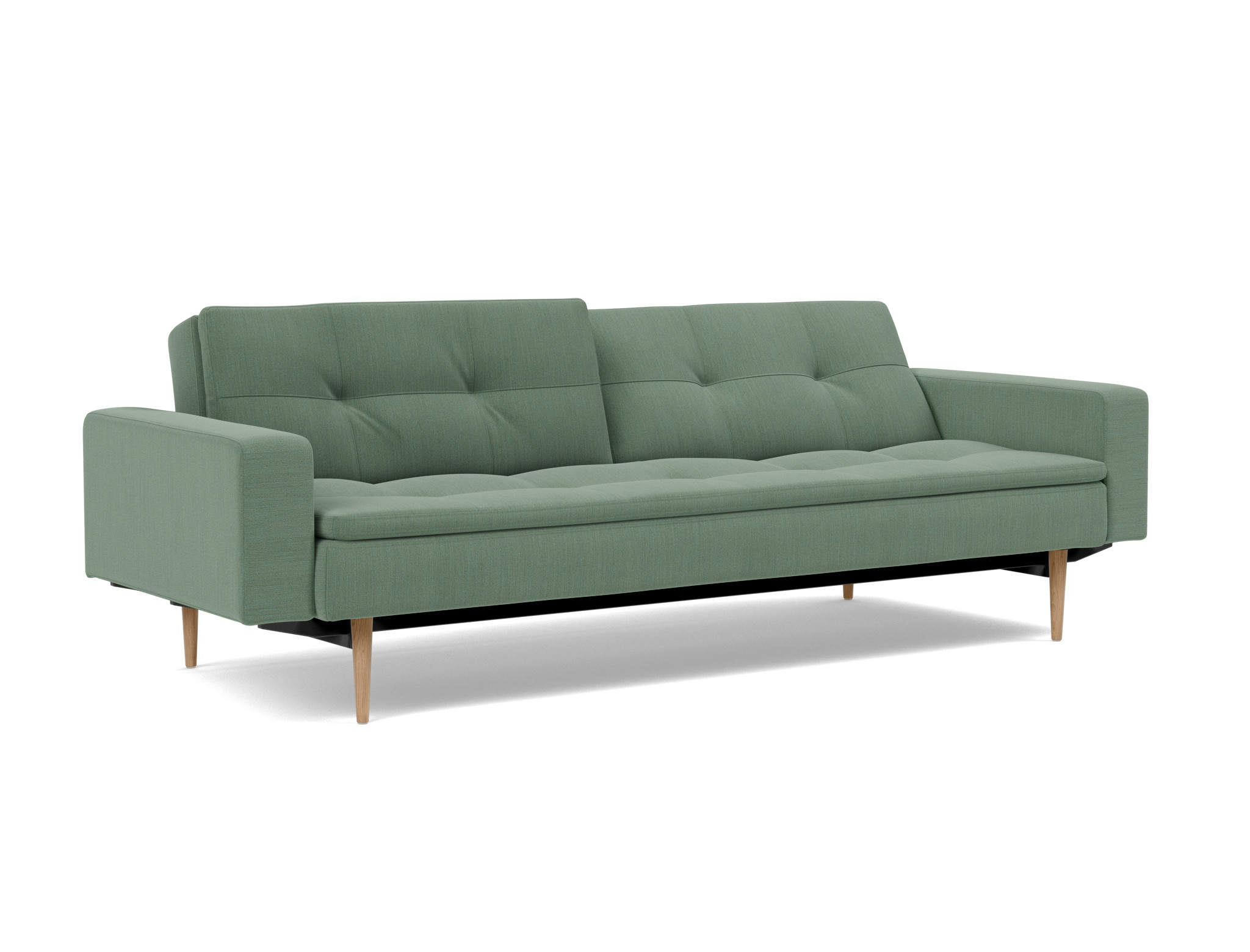 Schlafsofa Dublexo mit Armlehnen Flachgewebe Elegance 518-Green Beine Styletto Eiche hell