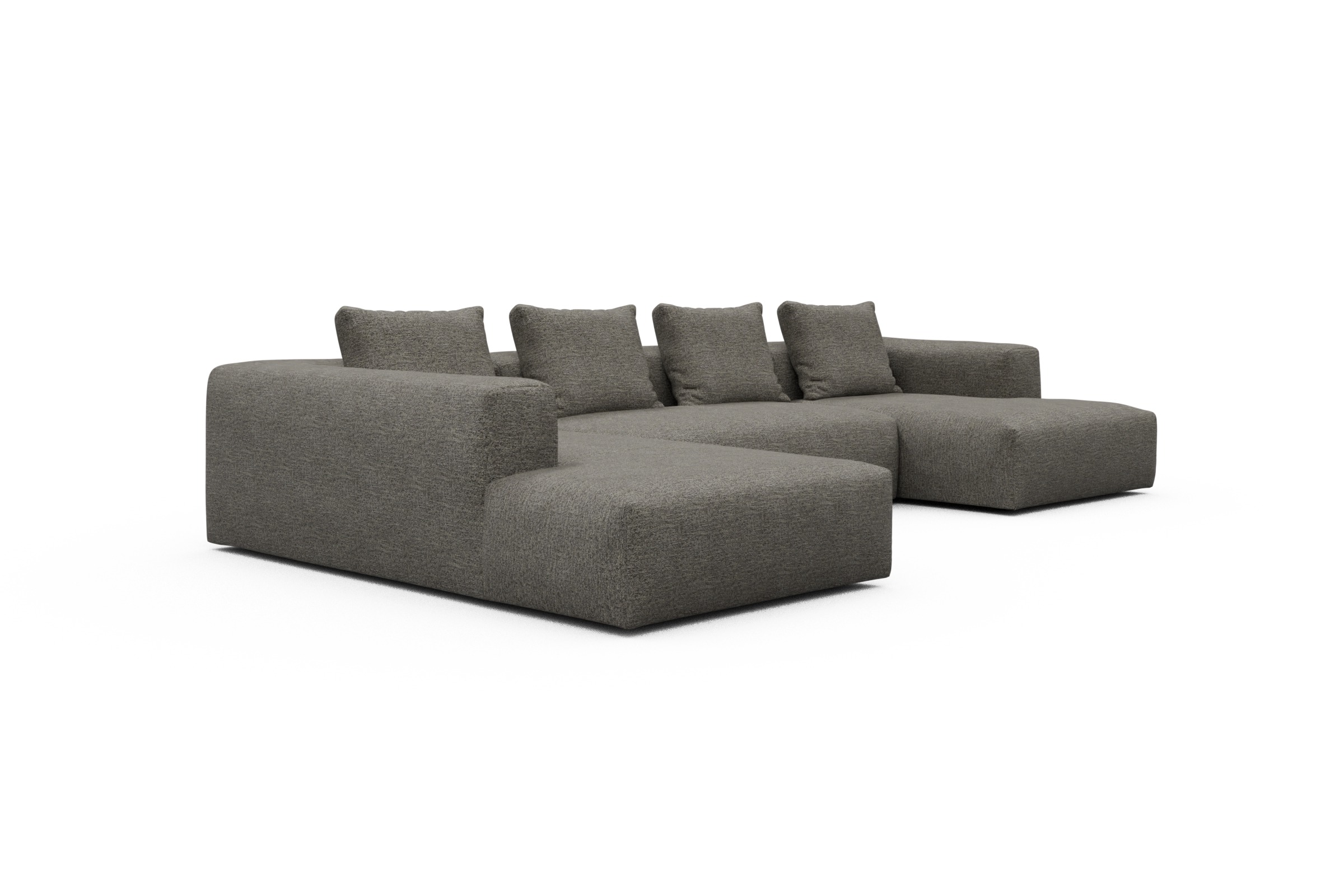 Wohnlandschaft Fred Relax-Ecke links mit 2-Sitzer und Chaiselongue rechts Boucle Carreno 771-Sepia-Brown
