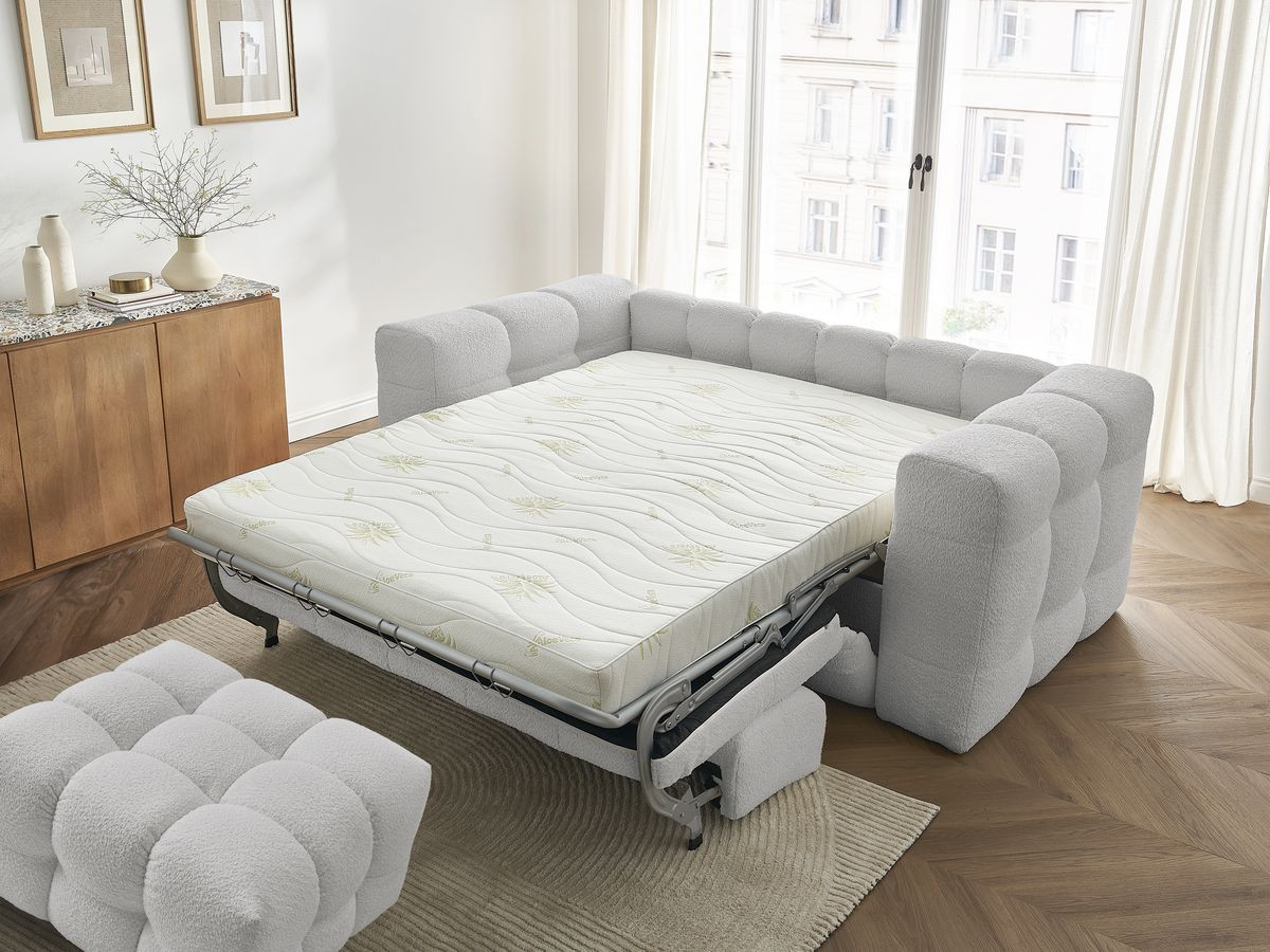Bobochic Cloud Schlafsofa 3-Sitzer mit Pouf Bouclé-Stoff Hellgrau