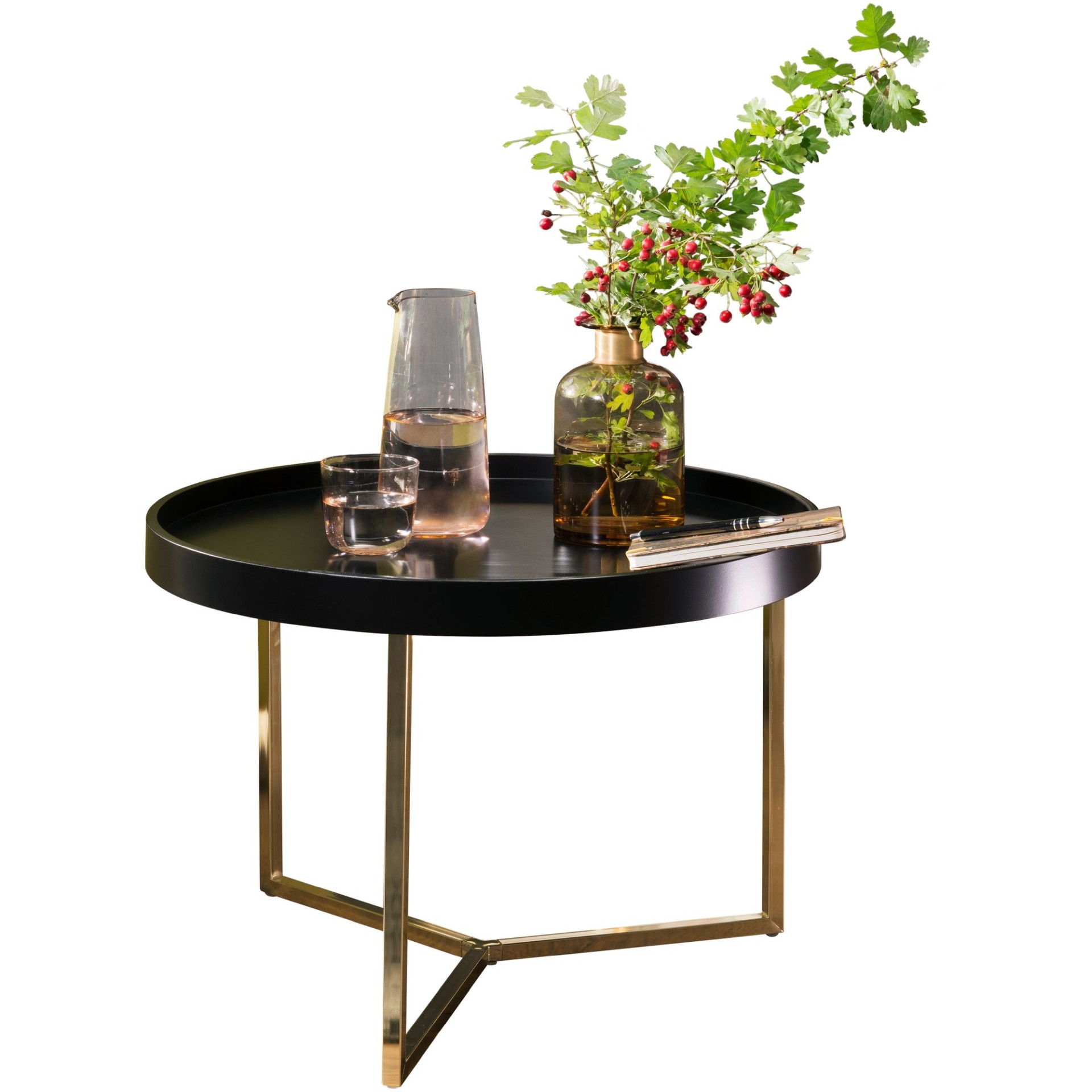 Couchtisch Drangey Massivholz Schwarz Ø 58 cm