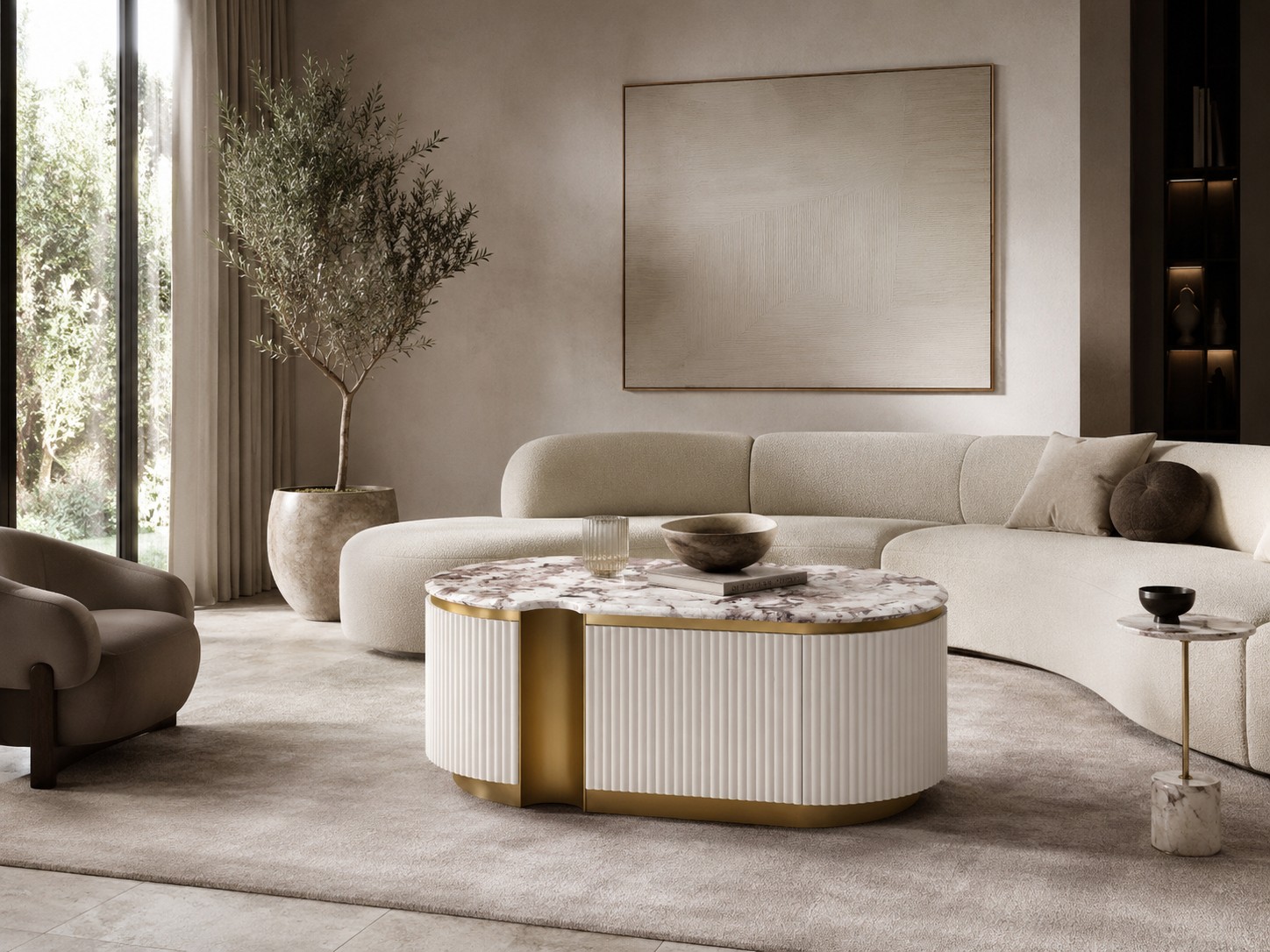 Livin Hill Couchtisch Stilig 122 × 60 × 45 cm Ecru-Weiß, Platte Taupe/Kühles Dunkelbraun