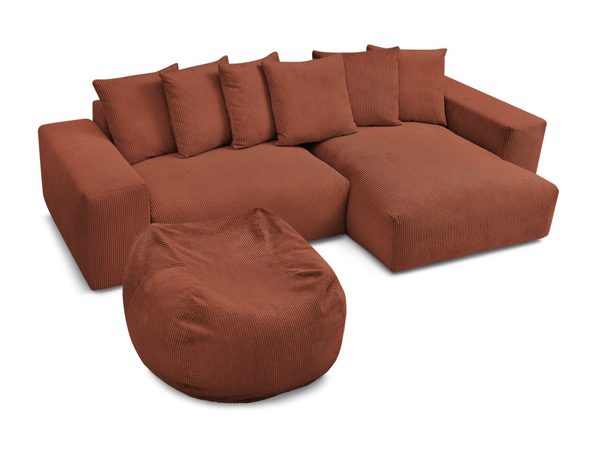Bobochic Voltaire Ecksofa mit Pouf 310 × 174 cm Cordsamt Orange