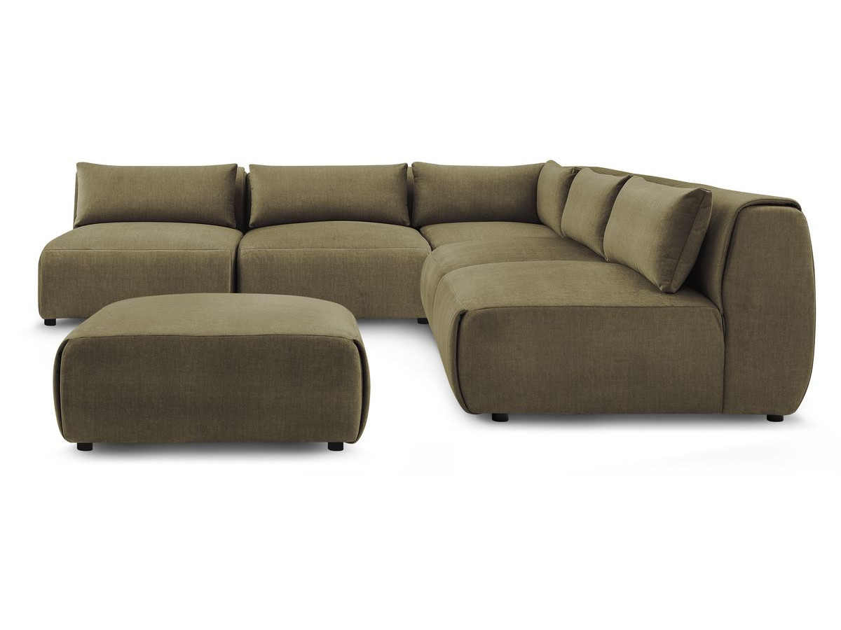 Bobochic Jeanne Ecksofa mit Pouf Samt Grün