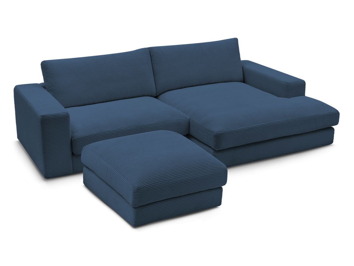 Bobochic Leonard Ecksofa mit Pouf 234 × 159 cm Cordsamt Dunkelblau Ecke rechts