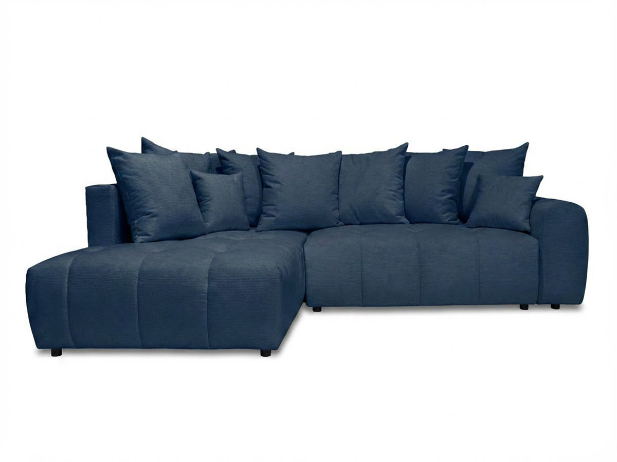Bobochic Roxelane Ecksofa mit Schlaffunktion und Bettkasten Melange-Stoff Dunkelblau Ecke links