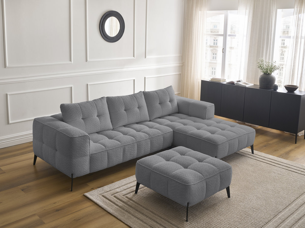 Bobochic Anis Ecksofa mit Pouf Bouclé-Stoff Dunkelgrau Ecke rechts