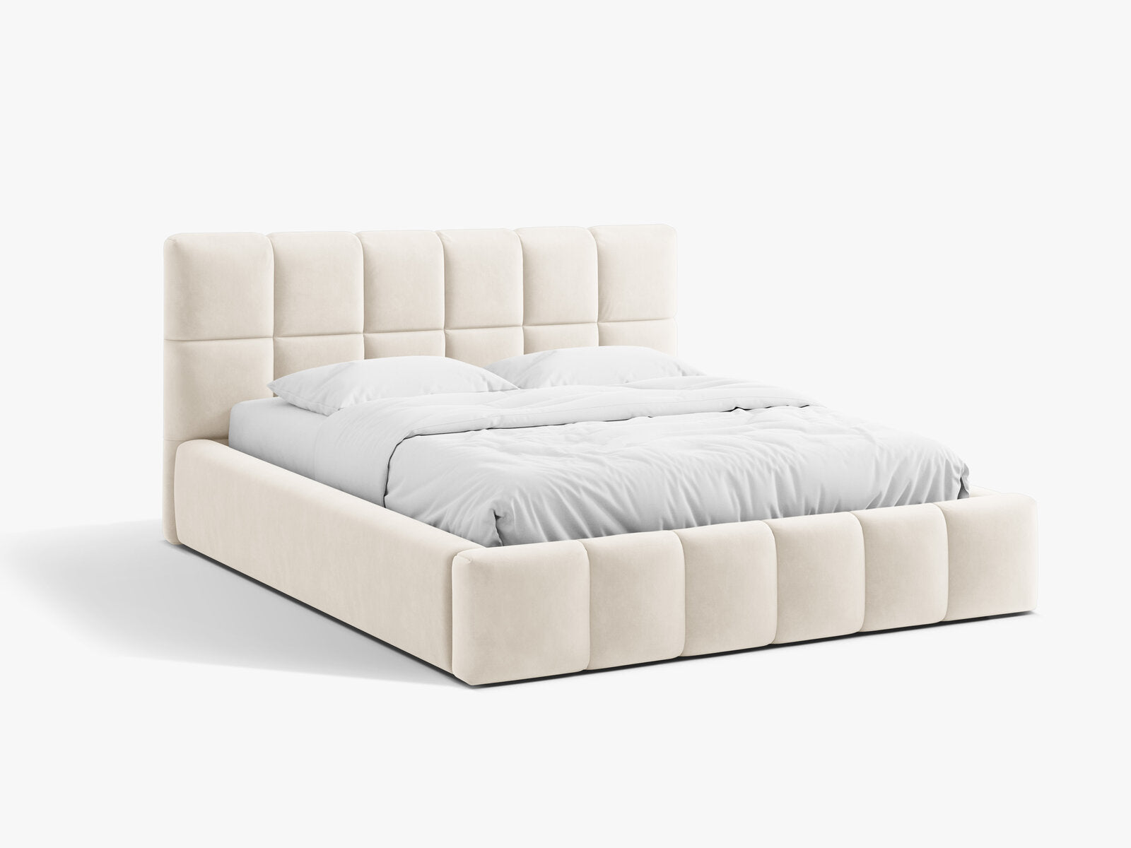 Micadoni Stauraumbett mit Kopfteil Bellis Samt Bluvel Helles Beige