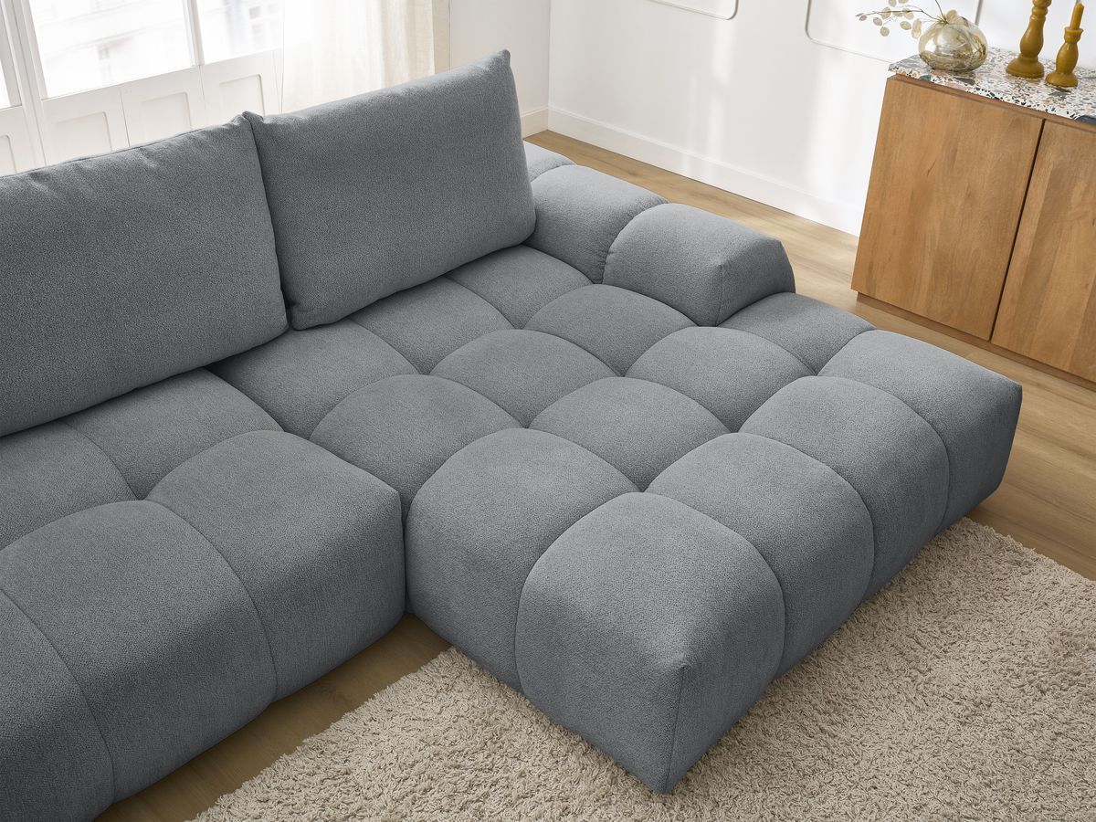 Bobochic Everest Ecksofa mit Schlaffunktion und Bettkasten 318 × 180 cm, 3 Kissen Melange-Stoff Dunkelgrau Ecke rechts