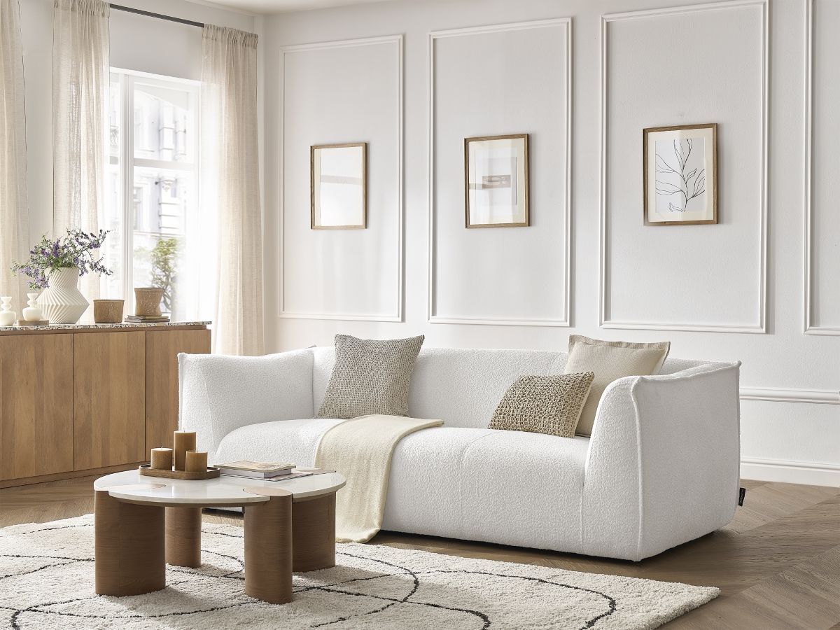 Bobochic Giorgia Sofa 3-Sitzer Bouclé-Stoff Weiß