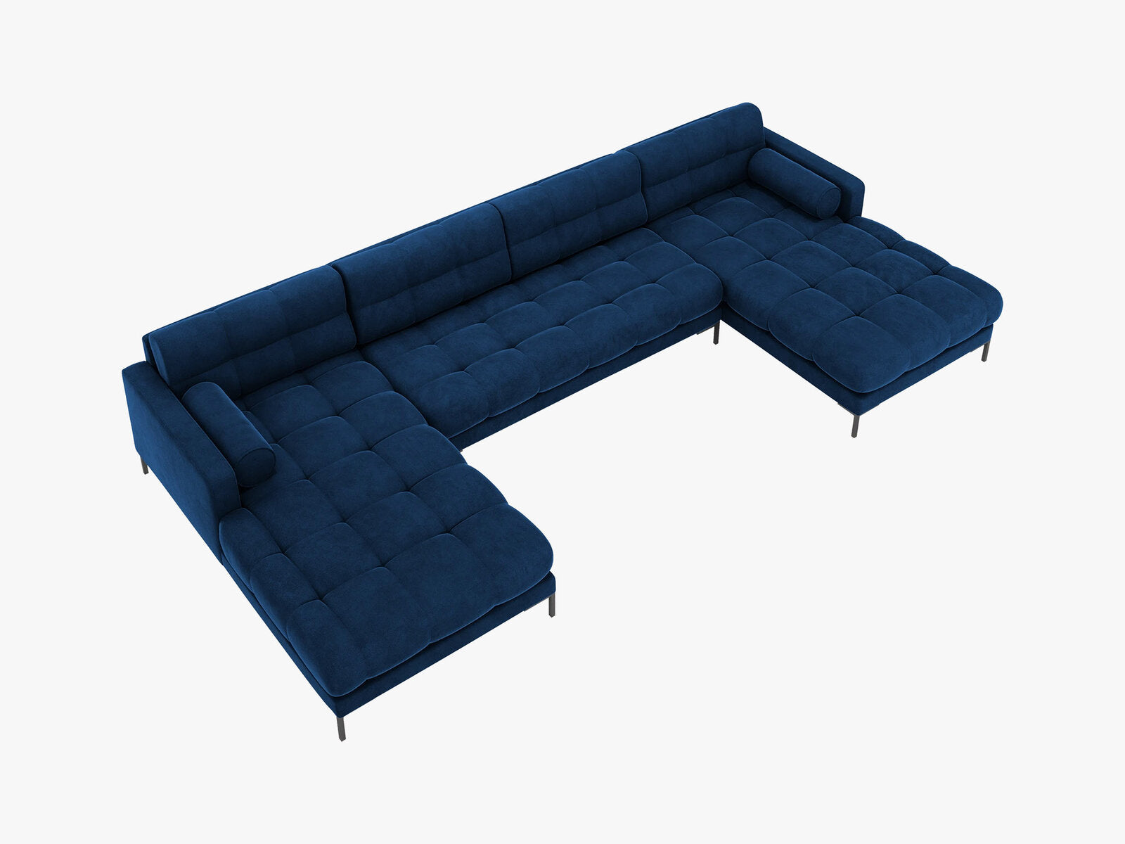 Micadoni Panorama-Sofa Mamaia 6-Sitzer Samt Bluvel Königsblau schwarze Beine
