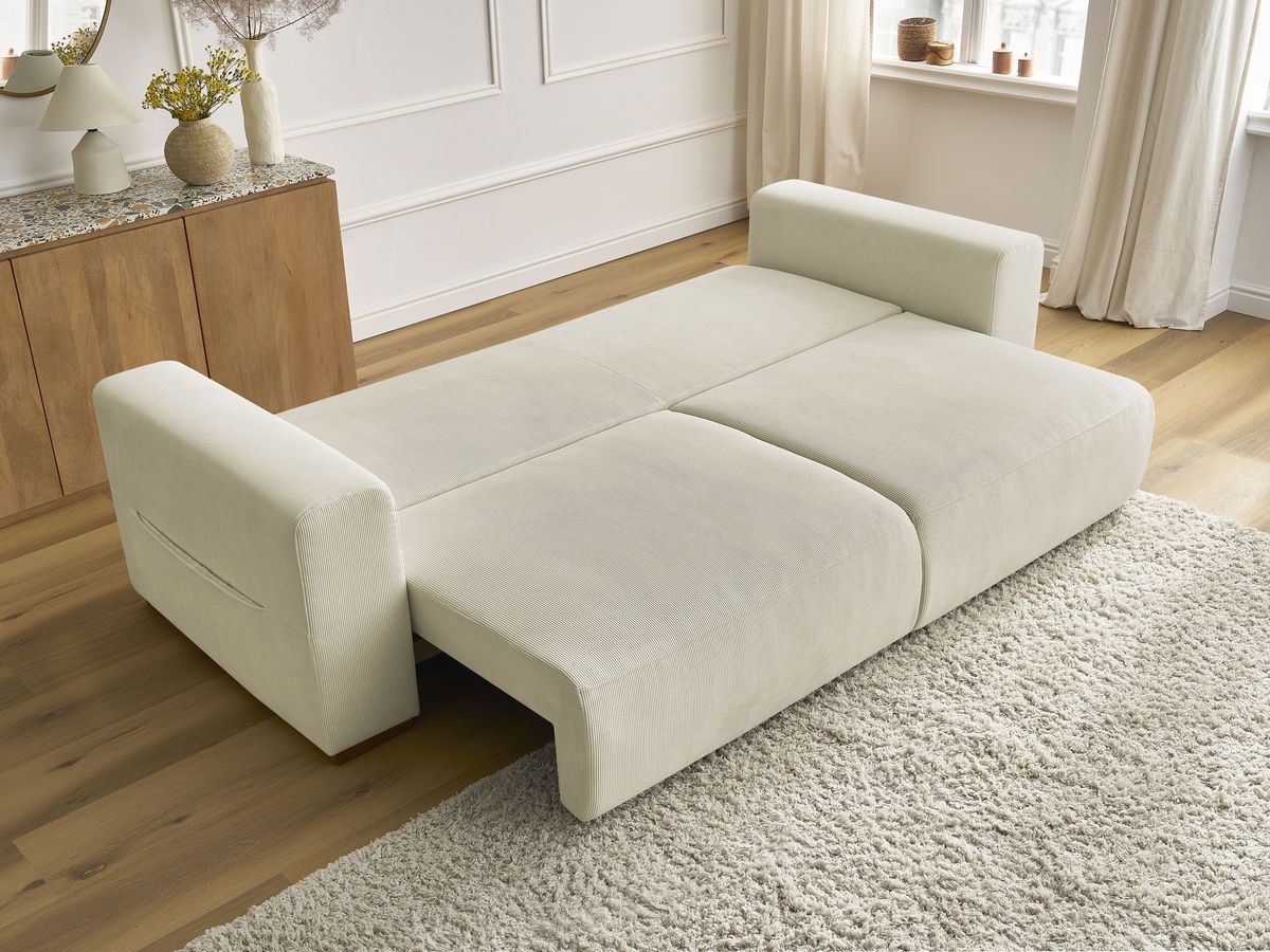 Bobochic Sidonie Schlafsofa 3-Sitzer mit Bettkasten Cordsamt Beige