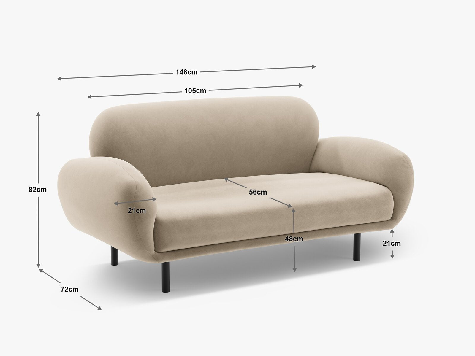 Micadoni Sofa Poppy 2-Sitzer Samt Casino Helles Beige