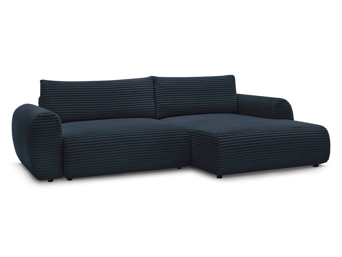 Bobochic Lucien Ecksofa mit Schlaffunktion und Bettkasten 314 × 167 cm Breitcord weich Dunkelblau Ecke rechts