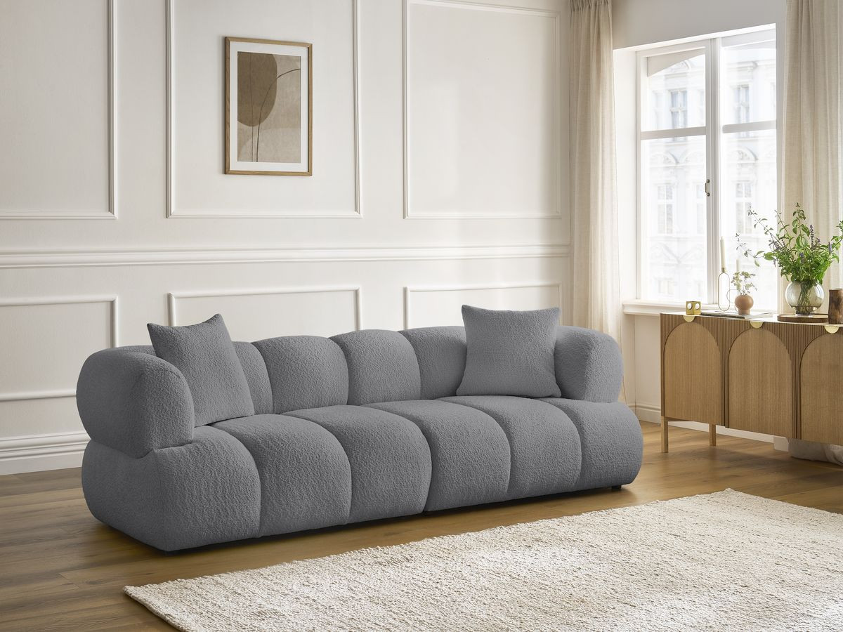 Bobochic Pamira Sofa 3-Sitzer Bouclé-Stoff Dunkelgrau