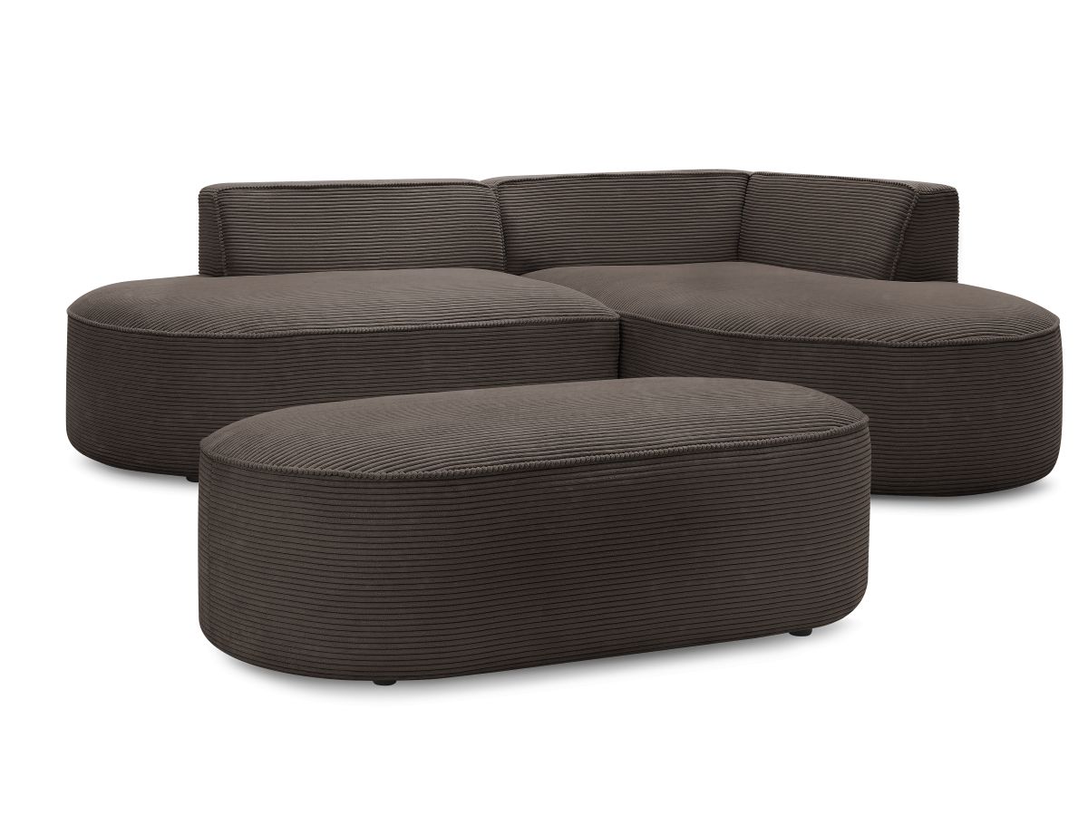 Bobochic Rousseau Ecksofa mit Pouf Cordsamt Braun Ecke rechts