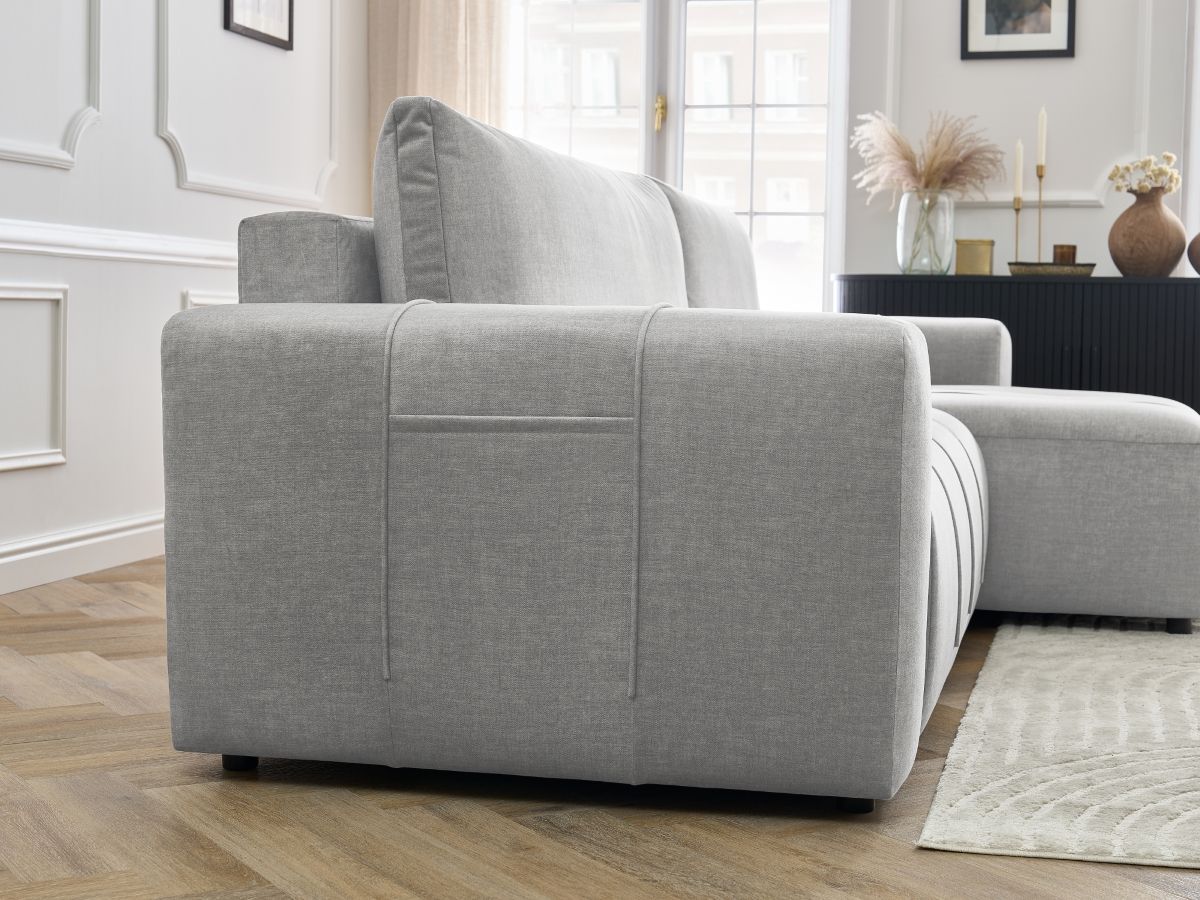 Bobochic Arsene Ecksofa mit Schlaffunktion und Bettkasten 288 × 148 cm Samt Hellgrau