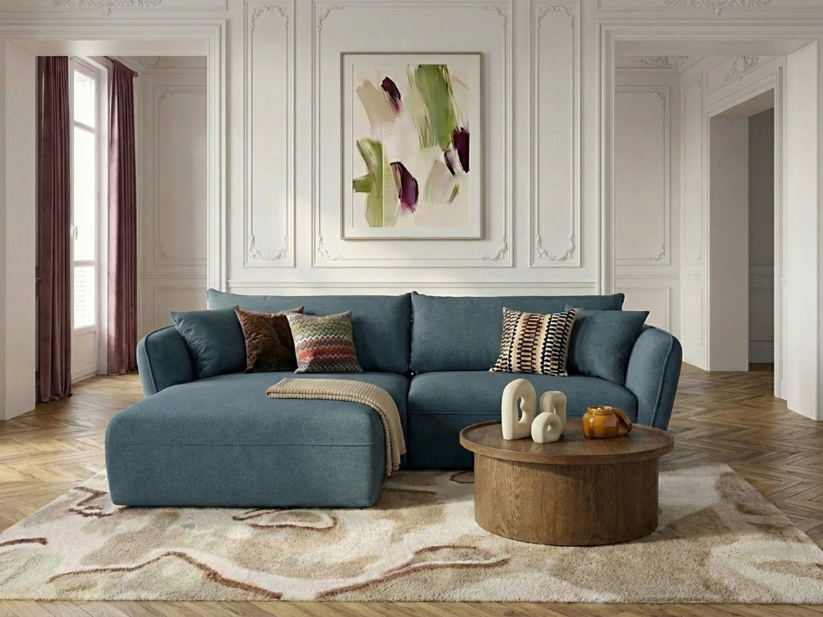 Bobochic Luigi Ecksofa Strukturstoff Blau Ecke links