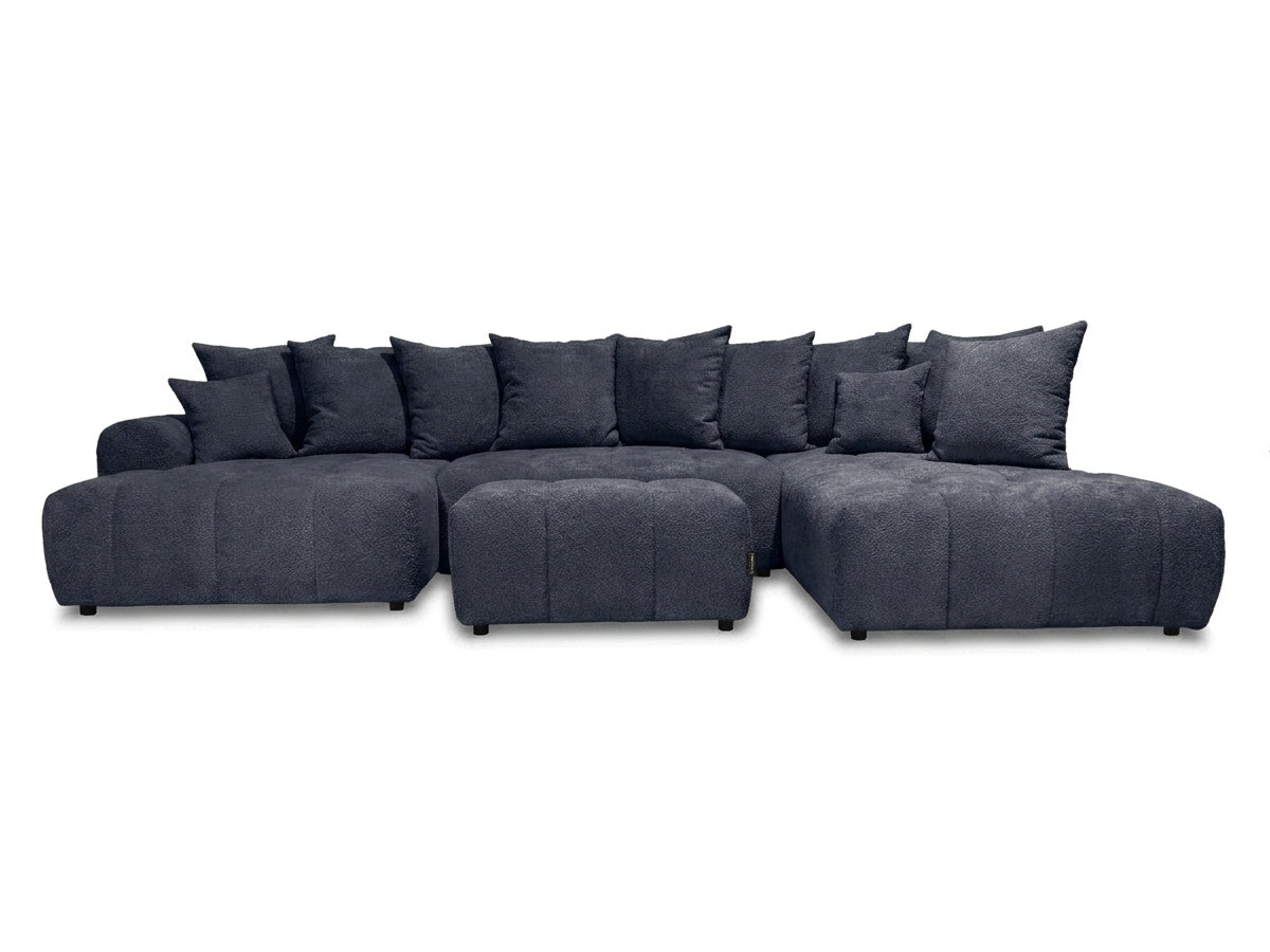 Bobochic Roxelane Wohnlandschaft mit Pouf Bouclé-Stoff Dunkelblau Ecke links