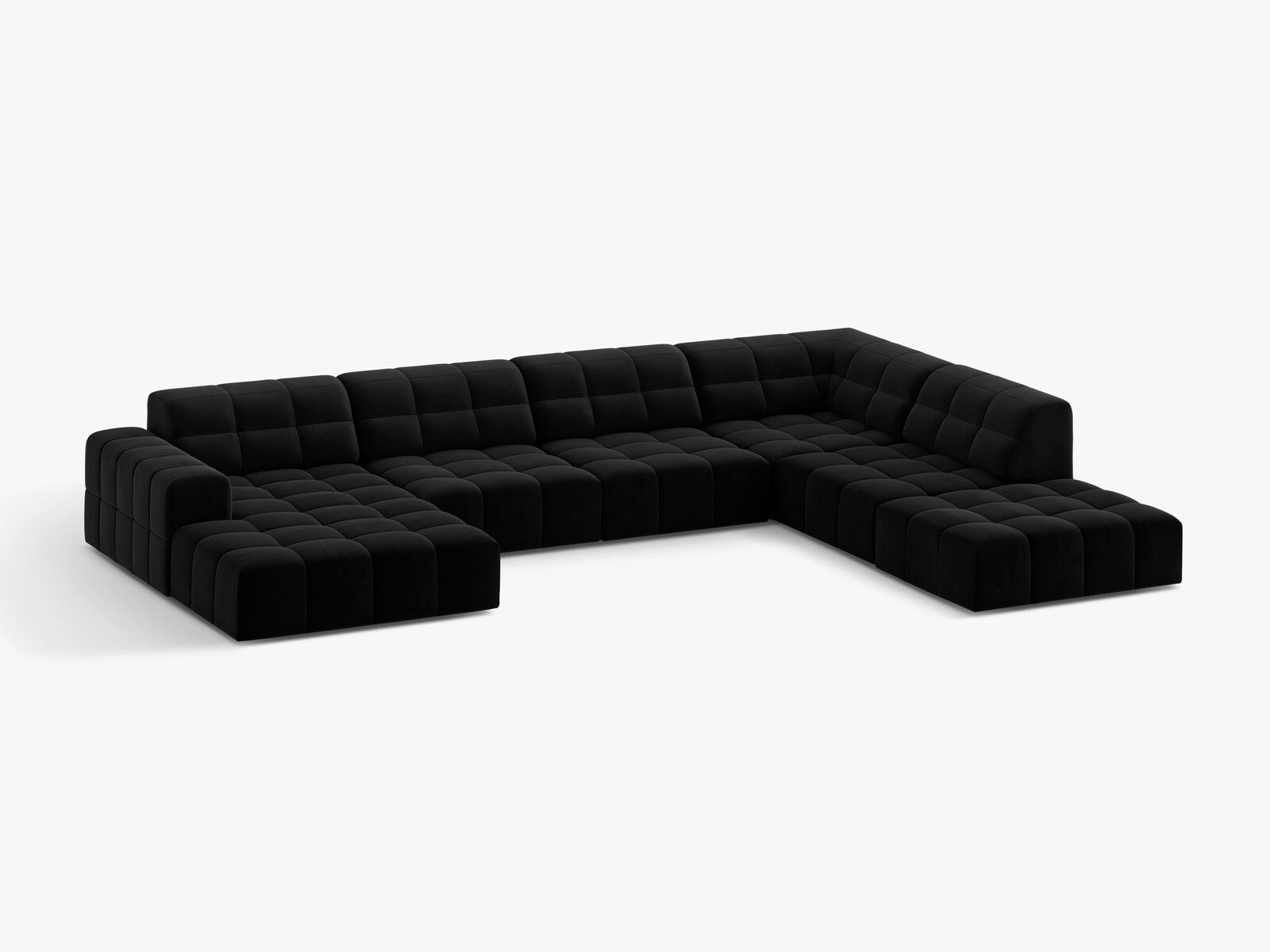 Micadoni Panorama Ecksofa Jennifer 7-Sitzer Rechts Samt Bluvel Schwarz