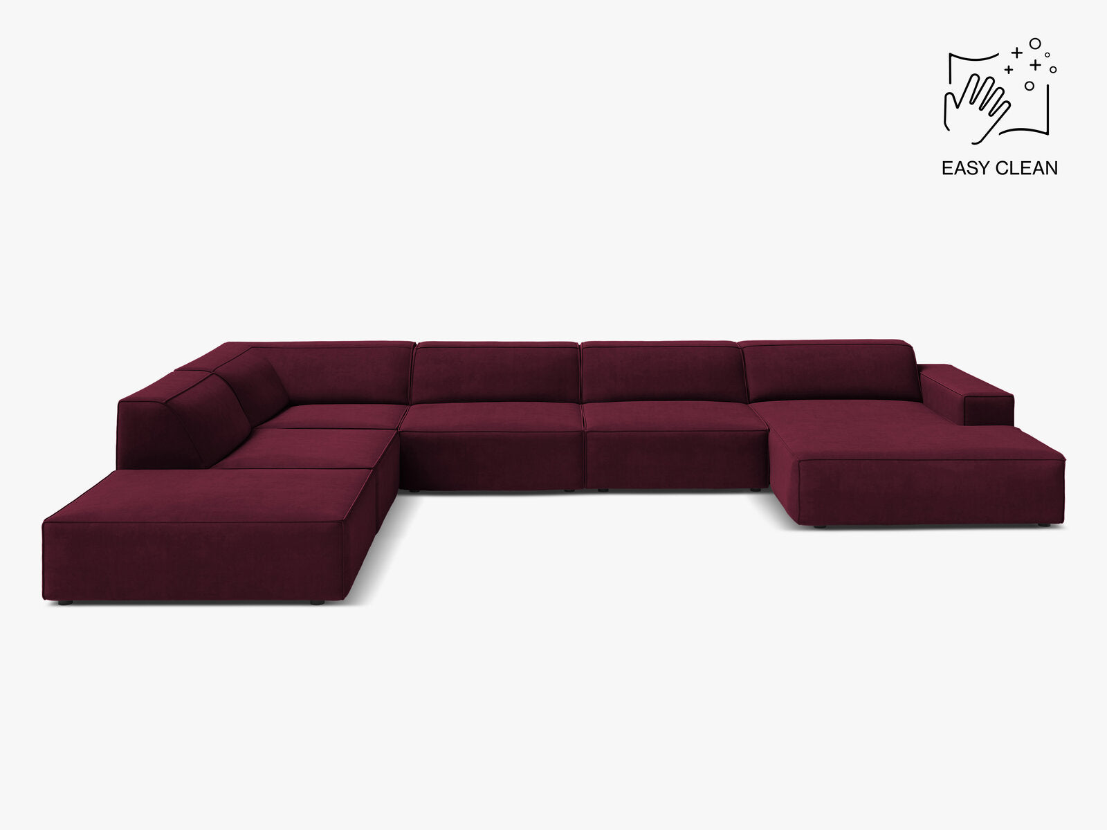 Micadoni Panorama-Ecksofa Jodie 7-Sitzer Links Samt Venus Burgunder