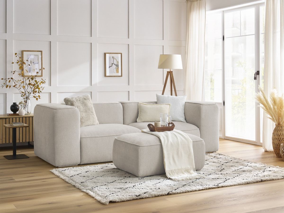 Bobochic Zephyr Sofa 3-Sitzer mit Pouf Strukturstoff Beige