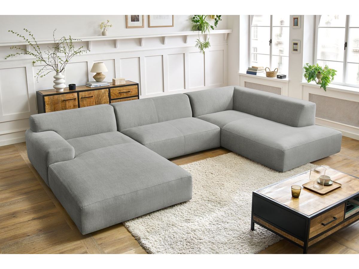 Bobochic Lavena Wohnlandschaft 359 × 220 cm Samt Hellgrau Ecke links