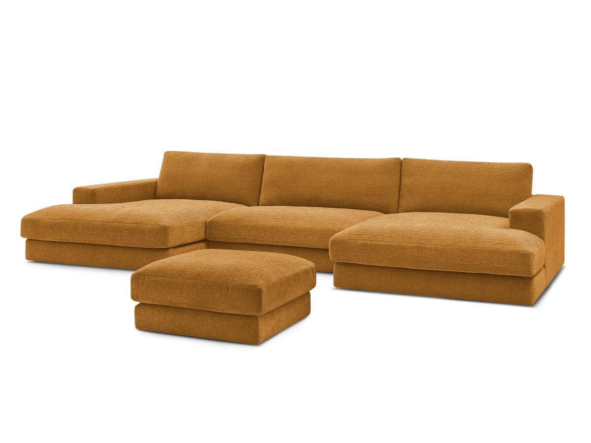 Bobochic Leonard Wohnlandschaft mit Pouf 404 × 159 cm Strukturstoff Gelb
