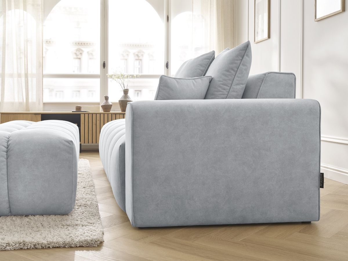 Bobochic Mont-blanc Sofa 5-Sitzer mit Pouf Samt Hellgrau Armlehne rechts