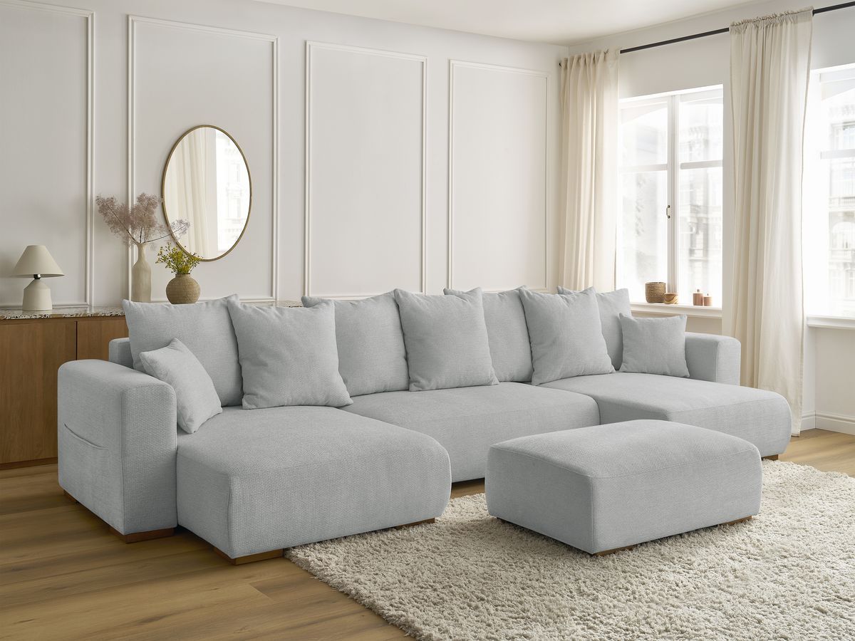 Bobochic Sidonie Wohnlandschaft mit Pouf Melange-Stoff Hellgrau