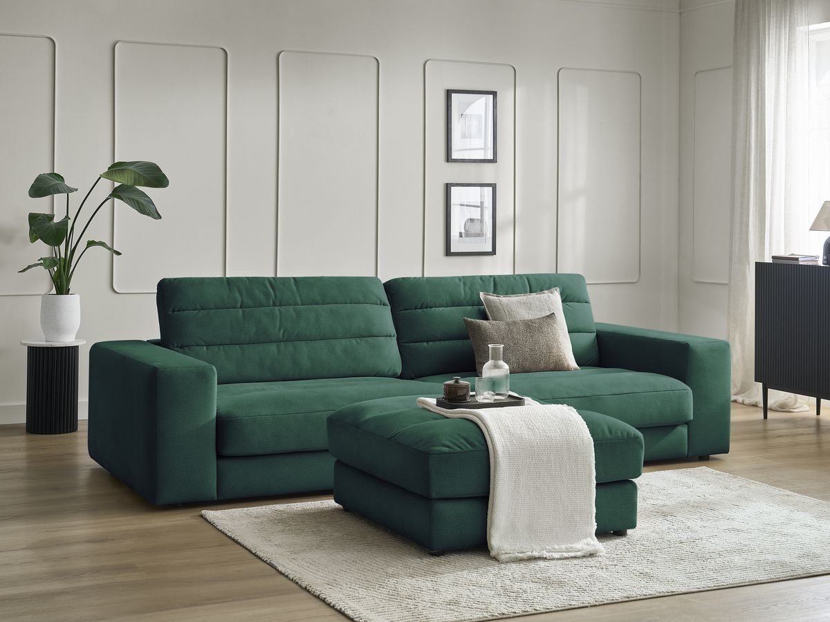 Bobochic Sierra Sofa 4-Sitzer mit Pouf Samt Dunkelgrün